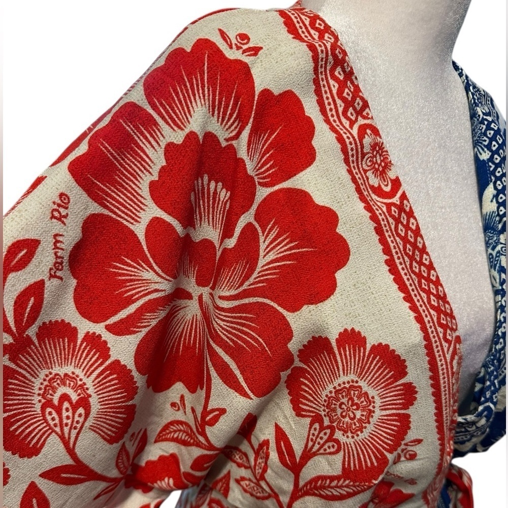 Farm Rio Floral wrap around maxi dress- Red and Blue size S - Picture 10 of 14